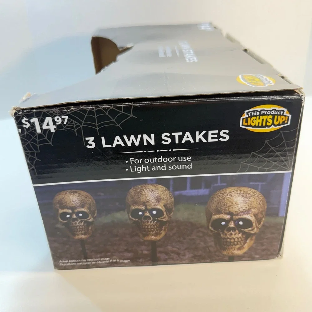 Magic Power Co Skull Lawn Stakes Halloween Decor Light Sound Set Of 3 Spooky